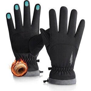 Men's Black Windproof Cold Weather Thermal Touchscreen Finger Ski Snow Gloves